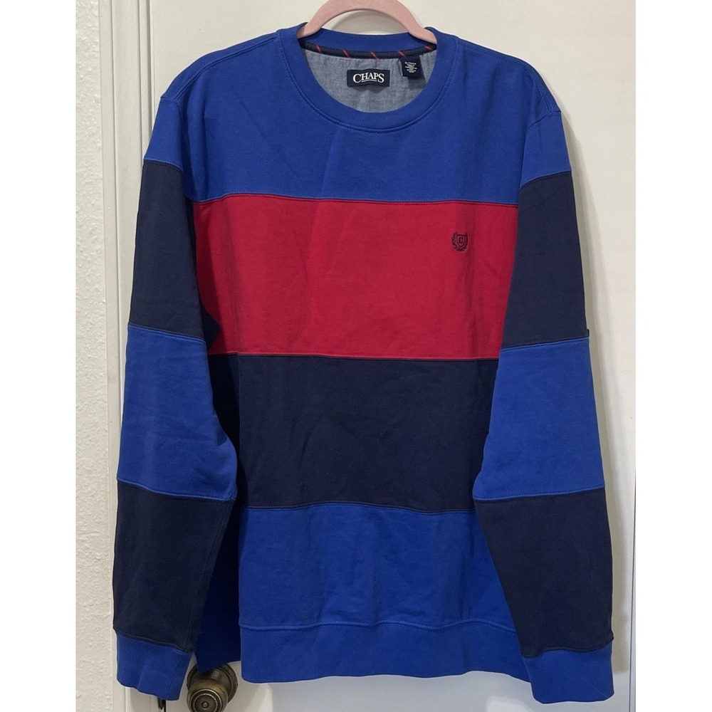 VTG Colorblock Sweatshirt Chaps XL Blue‎ Red Primary Crewneck 90s Classic Prep